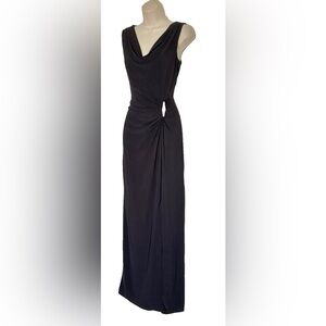 Cache Black Formal Evening Gown Dress Cowl Neck Rhinestone Brooch Size 4 Stretch